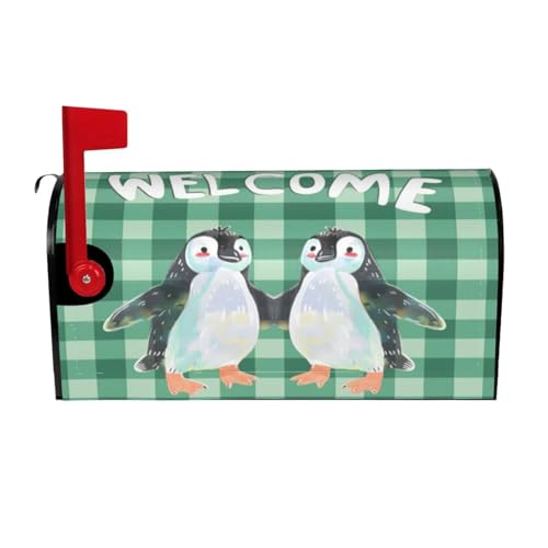 Image of Dujiea Cartoon Penguin Welcome Mailbox Wrap, Waterproof Magnetic Post Box Cover, Standard Size 21 inchX 18 inch Garden Yard Outside Farmhouse Home Decor