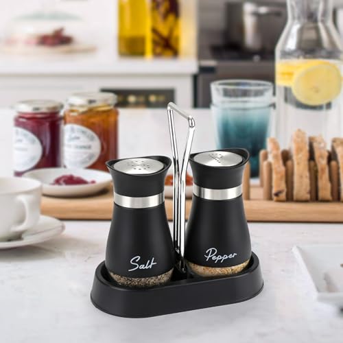 image for Accmor Salt and Pepper Shakers Set with Holder, 4 oz Stainless Steel S