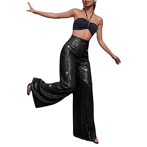 Beeuthios Women Sequin Pants Sparkly Hight Waist Wide Leg Glitter Trousers Night Out Shiny Pants Party Clubwear2
