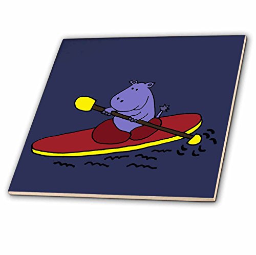 3dRose Purple Hippo Kayaking Ceramic Tile 6