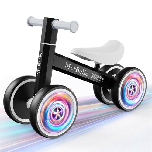 Baby Balance Bike for 1 Year Old Boys Girls, Colorful Lighting 10-24 Months Push Toddler Toys Bicycle, 4 Wheels Baby First Bike for Kid's 1-2, Pre-School Children Ride on Walker First Birthday Gifts