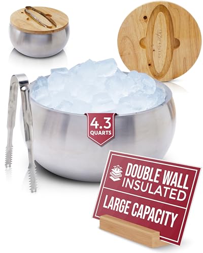 Comparison: Best Insulated Ice Bucket 4 Gusto Nostro 4.1L Insulated Ice Bucket with Lid and Tongs, Double Wall Stainless Steel Ice Bucket Large, BPA Free Ice Bucket for Cocktail Bar, Keeps Champagne, Wine, Beer Chill for Parties