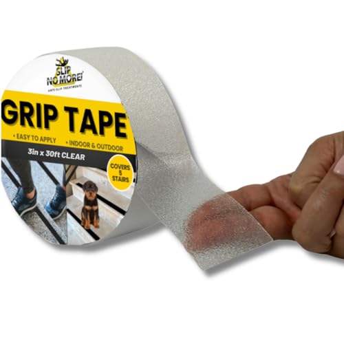Grip Tape – Heavy Duty Transparent Anti Slip Tape for Tubs, Showers, Stairs &amp; Decks. Heavy Duty Skin Safe Friction Tape for Indoor/Outdoor Use. Barefoot Friendly Non Skid Tape. 3in x 30ft.