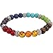 Casoty 7 Beaded Bracelets Chakras Bracelet Set of 5-8mm Volcano Lava Rock Stone Beads Healing Yoga Bracelets For Men and Women