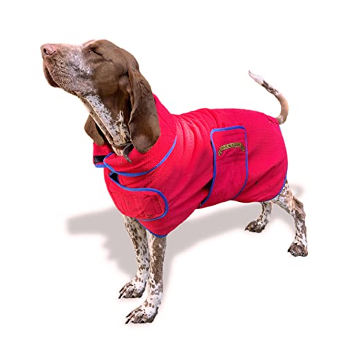 TAIL BLAZERS™ Super Absorbent Dog Drying Coat. Double Layer Microfibre Dry Robe with Car Safety D Ring. Towel Robe Pet Dryer Keep Dogs Dry and Warm. Camping and Beach Accessories. Machine Washable. M