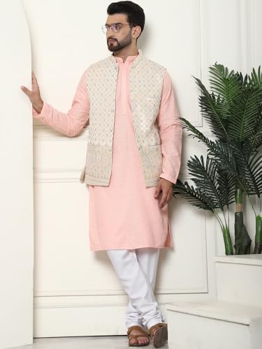 Image of Sojanya (Since 1958 Men'S Silk Blend Kurta Pyjama & Nehru Jacket Combo