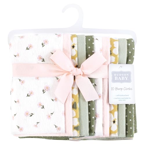 Image of Hudson Baby Unisex Baby Flannel Burp Cloth 10pk, Sage Floral, One Size
