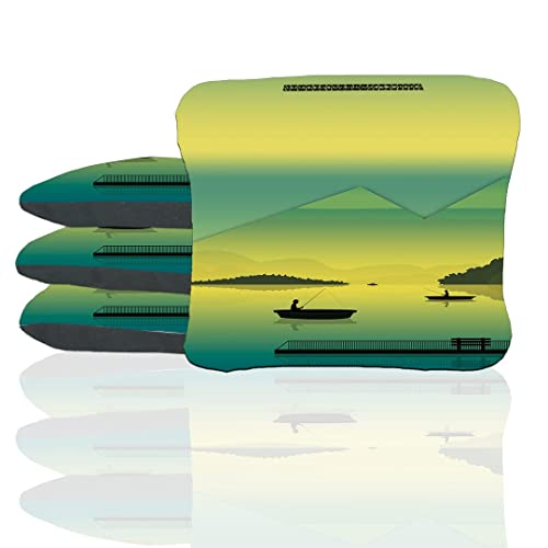 Green Lake Sunset Stick & Slide Cornhole Bags - Set of (4) Dual Sided Fast & Slow Corn Hole Bags