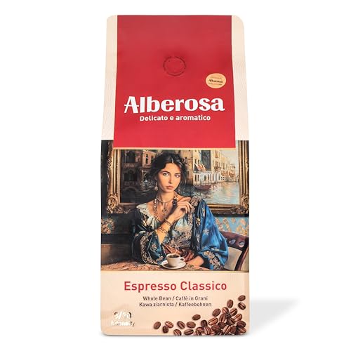 ALBEROSA Aromatischer Röstkaffee, Kaffeebohnen mit Noten von Karamell und Walnüssen, Kaffee ganze Bohnen für Kaffee-Vollautomat, French Press, Intensität 8/10, Mittlere Röstung, 1 Packung à 1kg