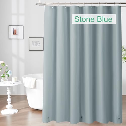 Image of Mrs Awesome Blue Shower Curtain Liner with 3 Magnets, 72x72 Premium Flexible Sturdy Plastic Shower Curtain for Bathroom Lightweight & Waterproof, Stone Blue