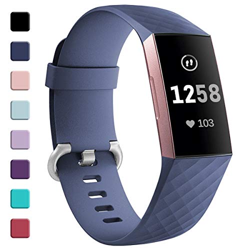 GEAK Strap Compatible for Fitbit Charge 3/ Charge 4 Adjustable Classic Replacement Wristband Activity Tracker Women Men Small BlueGrey