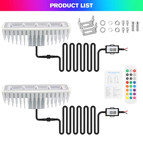 Hedusa Rgb Marine Led Light Bar 120° Flood Spotlight For Boat Deck Dock Spreader Fishing, 2Pcs Ip68 12V 80W 5000Lm, Colorful Light/White House Case / 316Ss Bracket For Boat Truck Atv Suv Off-Road Car #TOP5