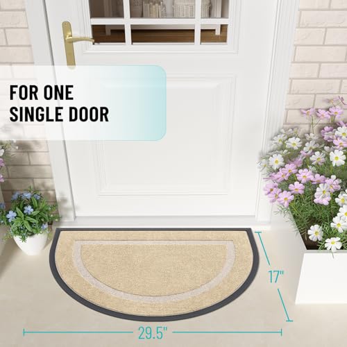 Image of OLANLY Half Circle Door Mat Indoor Outdoor Entrance Welcome, Waterproof All-Season, All-Weather Doormat, Sturdy Natural Rubber, Low Profile, Easy Clean Patio Porch Entryway Mat, 29.5x17, Beige
