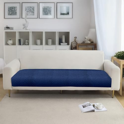 Image of Amazon Basics - Velvet Quilted Make Your Own Sofa Cover | 3 Seater | Multi-Layered Fabric | 180cm x 70cm | 350 GSM | Color - Navy Blue