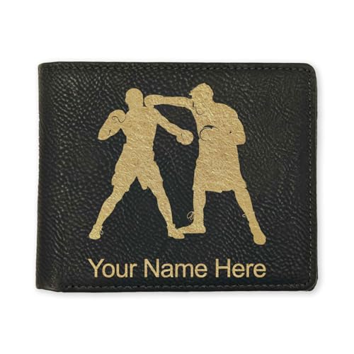 LaserGram Faux Leather Bi-Fold Wallet, Boxers Boxing, Personalized Engraving Included (Black with Gold)