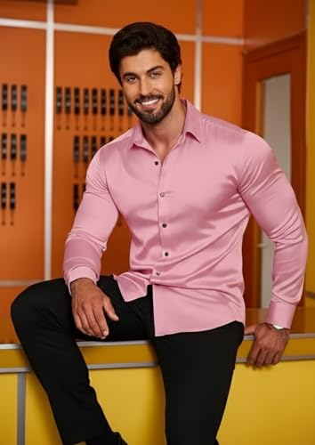 Image of Combo of Men's Premium Satin Cotton Shirt with Full Sleeves & Spread Collar | Smooth Finish | Slim Fit | Stylish Button Down Shirt for Evening, Casual Pack of 2