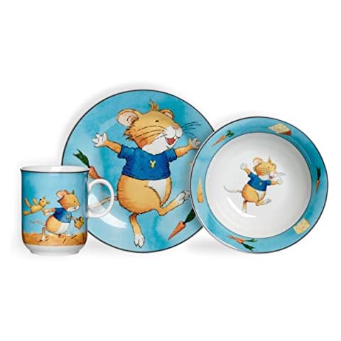 Ritzenhoff & Breker Leo Lausemaus Kindergeschirr-Set, 3-teilig, blau - hochwertiges Kindergedeck aus Porzellan mit Tasse, Teller, Schüssel - für Jungen und Mädchen Cover