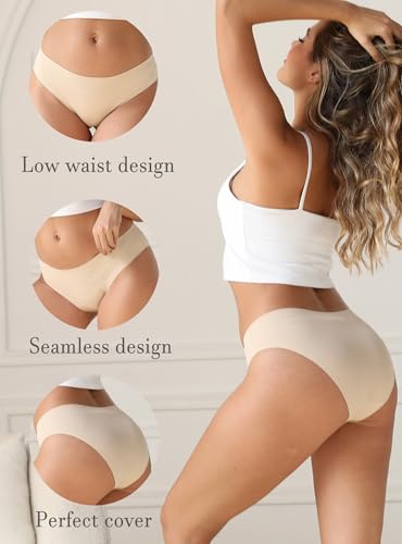 Image of Seamless Underwear for Women - 6-Pack (2 Black, 2 Nude, 2 White) - No Visible Panty Lines, Breathable Ladies Panties, Size M