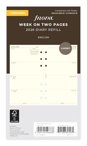 Filofax Agenda Personal Semanal 2026 Recambio Papel Crema 26-68424