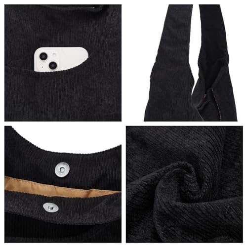 Corduroy Tote Bag Unisex Retro Handbag Multi Pocket Shoulder Work College Satchel Compartment Messenger Purse3