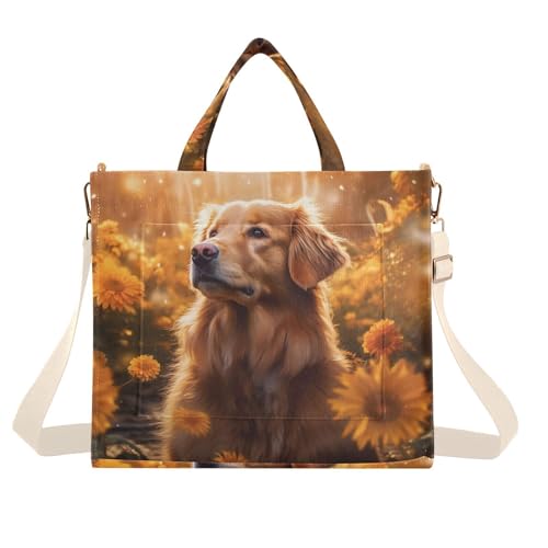 Golden Retriever Dog Corduroy Women Tote Bag, Handbag Purse with Detachable Strap Small Size