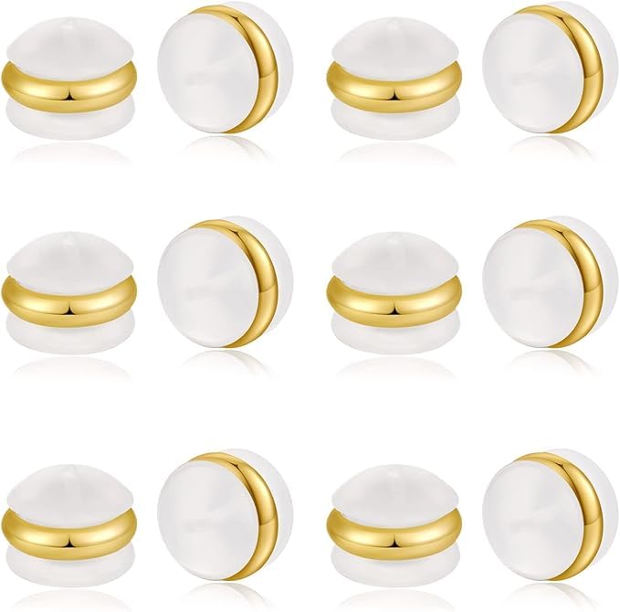 Kerryjewl Earring Backs Rubber,12pcs Soft Clear Earring Backs for Studs,Hypoallergenic Silicone Earrings Backs ReplacementGold