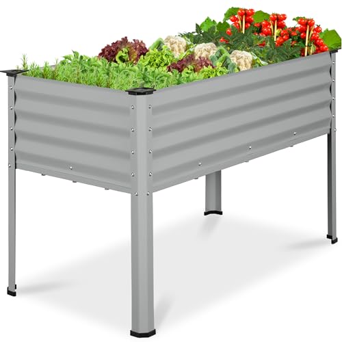 Best Choice Products 48x24x30in Galvanized Raised Garden Bed, Metal Elevated Planter Box, Vegetable Garden for Backyard, Patio, Balcony - Moonlight Gray