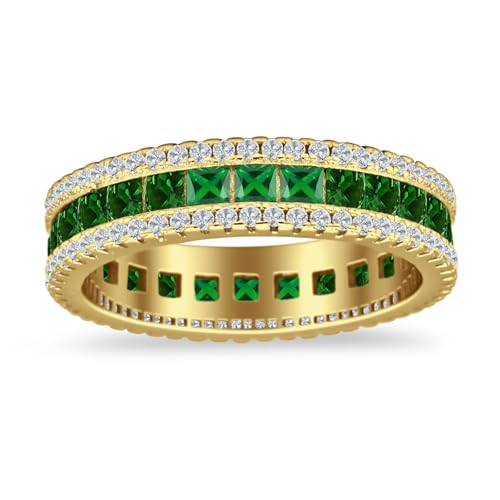 OMRANII Minimalist 4.8mm Three Row Full Eternity Band Round & Princess Cut Cubic Zirconia Rings Classic Style Statement Wedding Bands For Women 925 Sterling Silver Gift For Her3