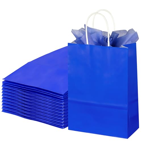 Image of BLEWINDZ 32Pcs Small Paper Gift Bags with Tissues, Royal Blue Party Favor Bags with Handles, 8.7 inch Goodie Bag for Birthday, Shopping, Party Supplies