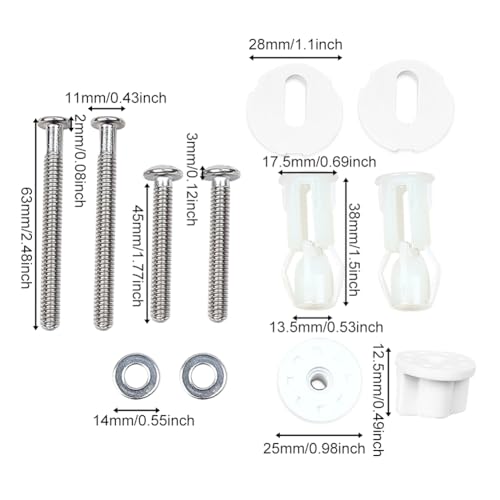 Toilet Seat Fittings,2 Pairs Universal Toilet Seats Screws and Bolts Toilet Seat Hinges Bolt Nut