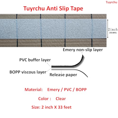 Image of Anti Slip Tape 2 Inch Wide, Waterproof Grip Adhesive Tape, Heavy Duty High Traction Friction for Indoor /Outdoor Steps (33 Ft /Clear).