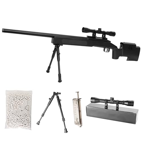 Fucile Softair Sniper M62 potenza 0,9 joule, Bundle Completo, Precisione Tattica con Ottica 3-9x40, Bipiede Regolabile e Pallini per Outdoor colore nero, dimensioni cm 110x14