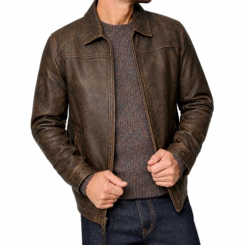 Image of Isaac & David Chicago Men's New Black /Brown Lambskin Leather Classic Open Bottom Jacket Motorcycle Vintage Racing Jacket