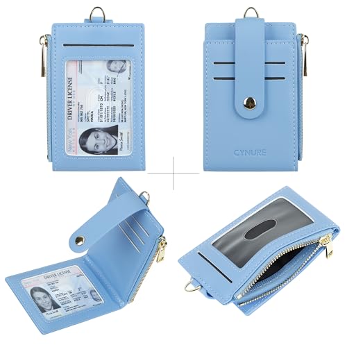 Women Leather RFID Blocking Card Holder Slim Small Zipper Keychain Front Pocket Wallet with 2 ID Window,3