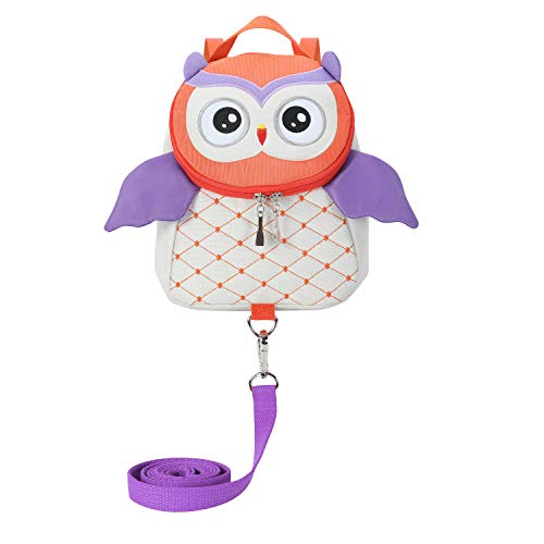 Toddler Girls Boys Cute Owl Backpacks with Safety Leash Kid Child Anti-Lost Bags for 2-5 Years (Owl, Beige)