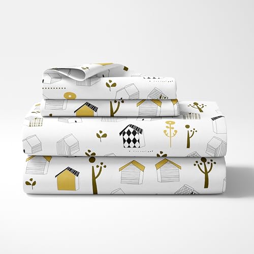 LORETO - A QUALITY LINEN BRAND 100% Cotton Bedsheet for Double Bed, 1 Double Bedsheet with 2 Pillow Covers | 144 TC Queen Size Double Bedsheet Cotton, Soft White Kids House Design