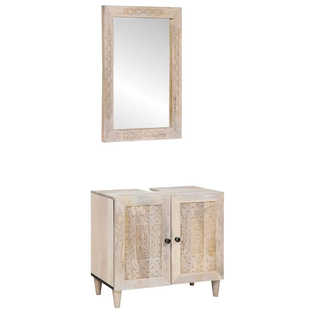 Juego de muebles de baño de 2 piezas, color blanco, 62 x 33 x 58 cm, soporte de madera, espejo de 50 x 70 cm, espejo plano, diseño moderno, robusto y duradero, para baños pequeños