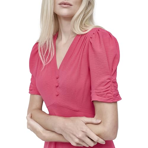 Image of DKNY Women's Short Sleeve Button Front Fit & Flare Midi Dress