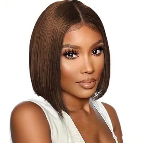 Human Hair Wig Peluca de cabello humano 4x4 Lace Front Wig Human Hair Bob Straight for Women Natural Brazilian Short Wigs 150% Density Chocolate Brown Color 8 Inches