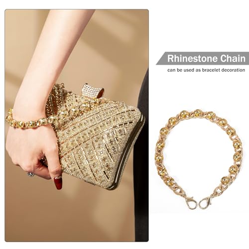 Image of Women Sparkly Rhinestone Clutch with Chains, Glitter Evening Handbag Purse Shoulder Bag for Wedding Party Prom
