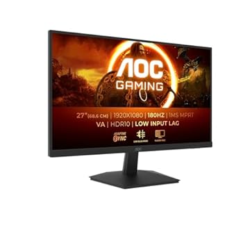 AOC Gaming 27G15N, monitor Full HD da 27 pollici, 180 Hz, VA veloce, 1 ms, sincronizzazione adattiva, HDR10, ritardo di ingresso basso 1920x1080, HDMI 2.0, DisplayPort 1.4, 24 pollice FHD HDR10