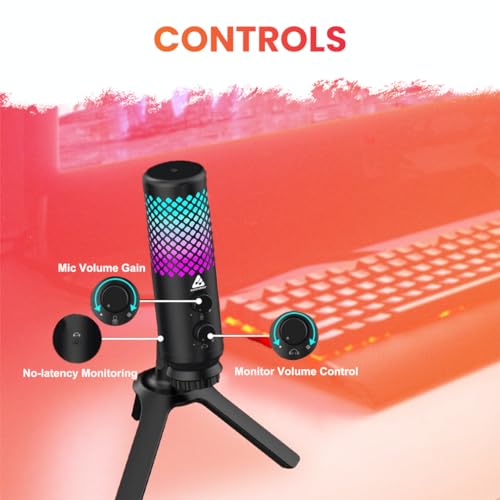 Image of Audio Array AM-C30 Metal RGB Professional USB Microphone | One-Touch Mute, Gain & No-Latency Monitoring Controls | Shock Mount and Tripod | for PC /Mobile, Gaming, Streaming, Podcasting & Voiceover