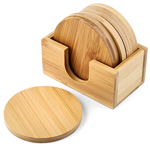 コースター カップパッド カップマット天然竹製6枚入り 竹製収納ケース付き 断熱 速乾 茶パッド コップ敷き ドリンク コーヒー 茶托 滑り止め 9.5cm*9.5cm