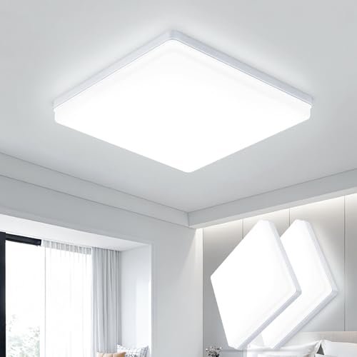 OTREN Plafon LED Techo 30cm 48W 4800LM, 6500K Lampara Techo Cuadrada Ultrafina, IP44 Impermeable para Baño Cocina, Plafón Luz Led para Salon Dormitorio Oficina Comedor (Pack of 2)