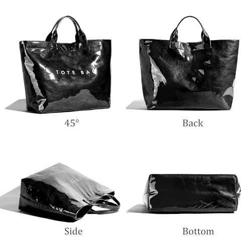 Image of Lushandy PVC Tote Bag Women's Letters Print Hobo Handbag 14L Waterproof Plastic Tote Purse for Work, Beach, Shopping