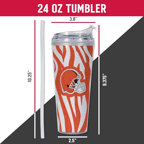 Image of Rico Industries NFL Football Glitter 24oz Acrylic Glitter Tumbler with Hinged Lid, Officially Licensed Double Wall Tumbler with Straw