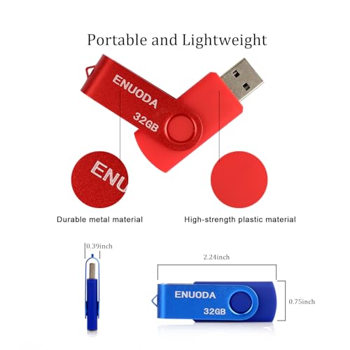 Image of 32GB Flash Drive ENUODA 3 Pack Thumb Drives Swivel Design USB 2.0 Memory Stick Jump Drive Pen Drive for Data Storage and File Transfer (Blue Red Black)