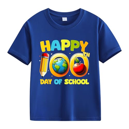Girls Happy 100 Day Shirts Loving School Inspirational Graphic First Day of School Casual Celebration Solid Color Tops
