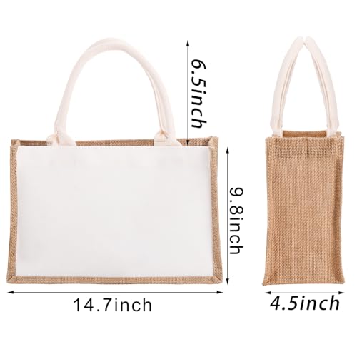 SOUJOY 6 Large Pack Burlap Tote Bags, 37×25cm Reusable Jute Gift Totes with Handles, Water Resistant Beach Bag - Image 2