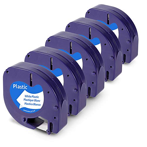 Markurlife Kompatible Schriftband als Ersatz für DYMO LetraTag Plastic White 12mm x 4m,DYMO 91221 Letratag Etikettenband für DYMO LetraTag LT-100H LT-100T, DYMO XR XM QX50, Schwarz auf Weiß